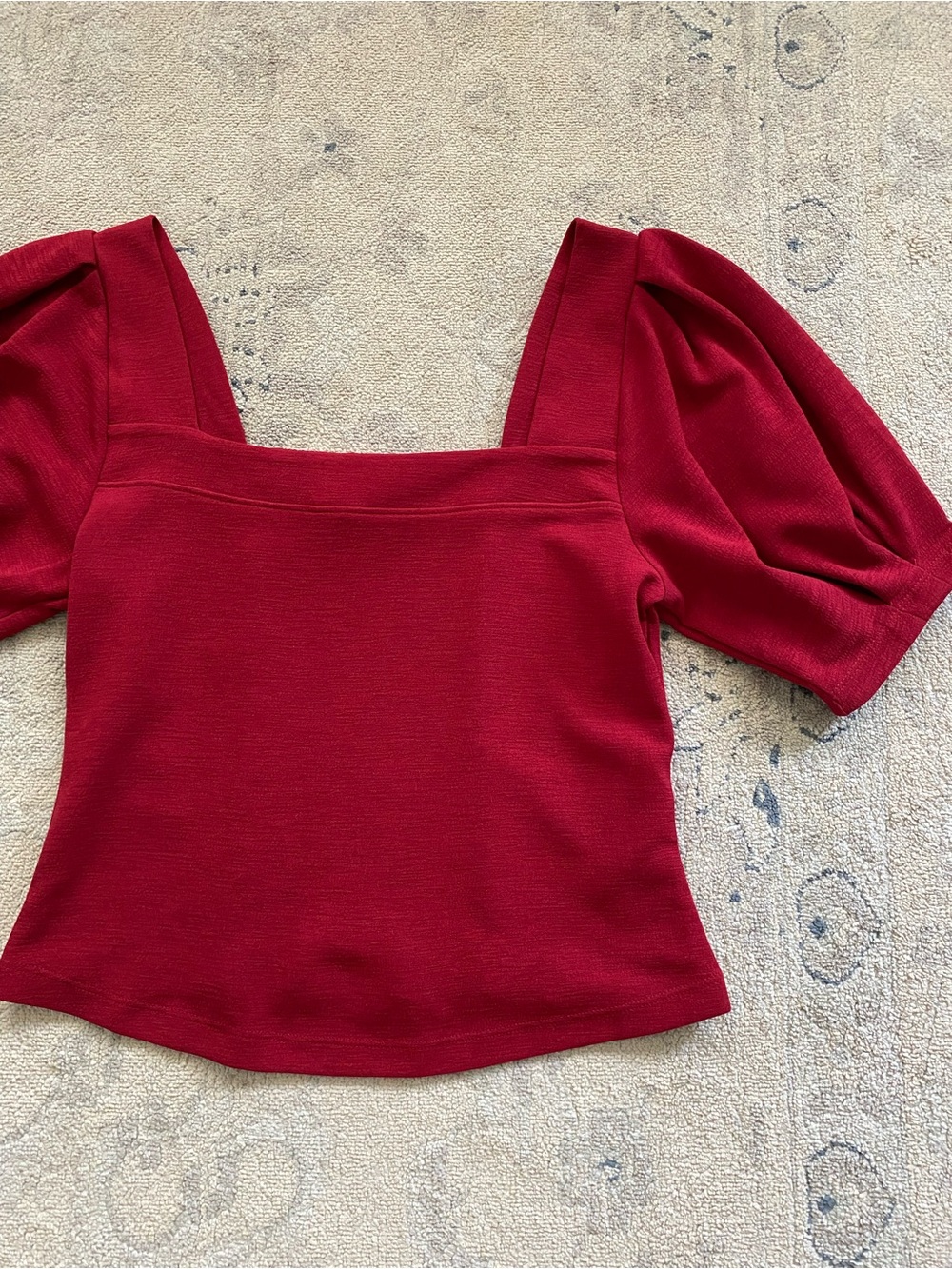 Banana Republic Factory Puff Sleeve Crop Top Red XS Square Neck Smocked Back